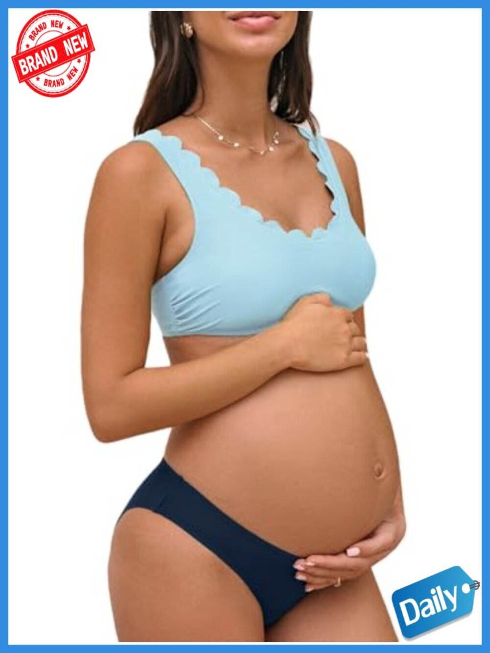 Maternity Bikini Set with Scallop Trim, Removable Cups, Adjustable Straps